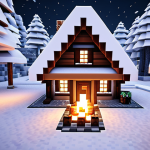 **A cozy snow house in a Minecraft snowy biome, built with snow blocks, lit from within by a warm fireplace, offering shelter from the cold and hostile mobs.**